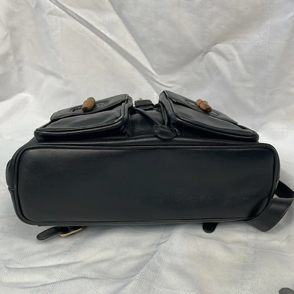 Gucci Leather Bamboo Backpack Black Designer Luxury Rucksack Twin Pocket